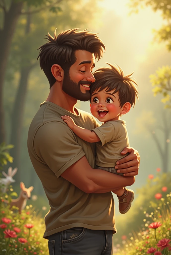 A handsome daddy carry a child