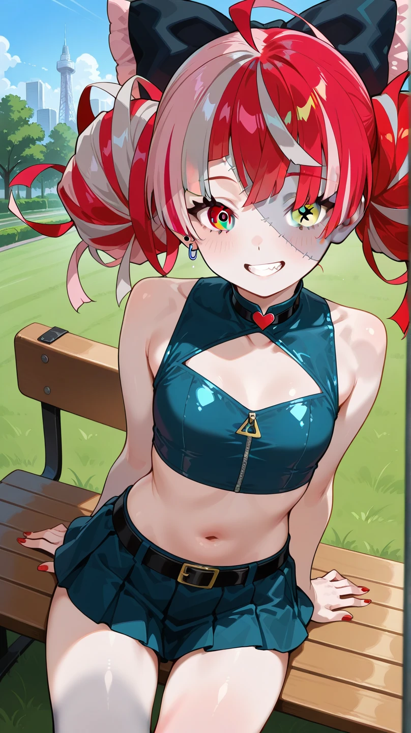 (Perfect body),Best Quality,(8K Portrait),(Official art)、((NSFW))、(((tiny chest)))、fatness、((Shorthair))、Twin-tailed、blush,((red hairs)),(Sweat),((Sleeveless white shirt))、Leotard、Black knee socks、1girl in,((((:D))))、(((right hand salute pose)))、(((Left hand on hip)))、On the train、eye glasses