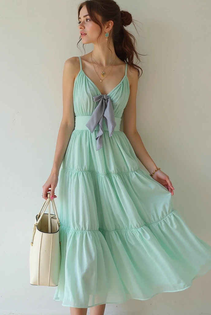 RAW, Best quality, high resolution, masterpiece: 1.3), beautiful Malay woman in hijab (iu:0.8),RAW, Best quality, high resolution, masterpiece: 1.3), beautiful Malay woman in hijab (iu:0.8),woman standing outside of a building ,huge breast, wearing a green dress, skirt, layered skirts, pastel green, long skirt, wearing skirt, katelynn cute style, inspired by Rhea Carmi, trending on pinteresst, instagram post, feminine in cute pastel shades, at instagram, dressed in long fluent skirt, olive green, sheer, aurora green, authentic