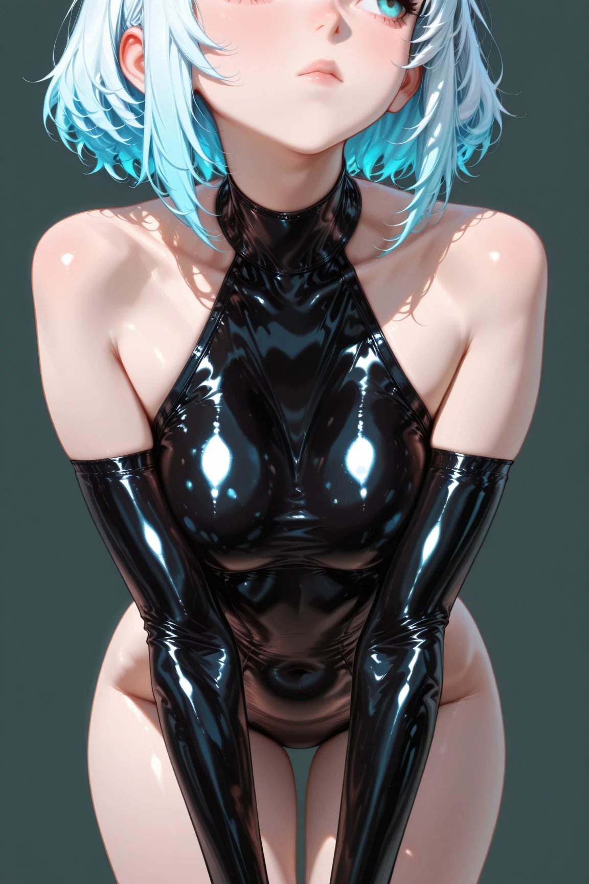Masterpiece、Hatsune Miku VOCALOID、Twin tails、Big Breasts、Latex bodysuit、(High heels)、whole body、(blush:1.5)、8K、Highest quality、