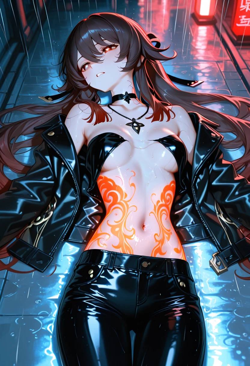 1girll, red pupils,Red long-haired,crisp breasts,Convex buttocks,Bare legged,Black heels,White bandeau dress,Decorated with a gold pattern,He wears a black trench coat,He held a red laser sword in his hand,starrysky,kosmos,Detailed background,Clothing details,perfectly proportioned, Cinematic lighting, filmgrain, Fuji colors, lightand shade contrast, 8K, 巨作, Textured skin, Super detail, high detal, high qulity, A high resolution,