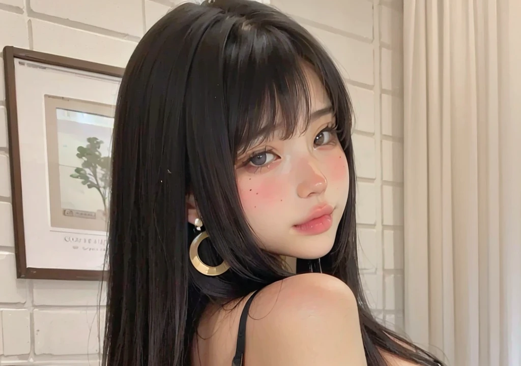 8k、High resolution、Maid Fashion、beautiful girl、、young、White skin,、Narrow eyes,High nose,Face lighting、Clear images、Intellectual beauty、skinny、No makeup、Anxious expression、Face lighting,Shiny Hair、single eyelid,blue eyes,,{{bangs:1.6}},,{{Straight Hai:1.6}}