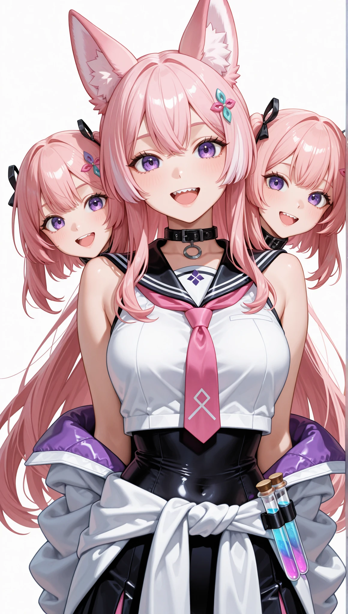 Best illustrations、Best Quality、(Character Sheet:1.3),(The same face:1.1),(One girl、23 years old),Dynamic pose,Medieval Fantasy,accessories,Magic wand,(White Background)、(The pink god、Shortcuts、Curly hair)、(, Bare shoulders, Bodysuits, Fingerless elbow gloves, Thigh-high boots, Knee socks、pants)