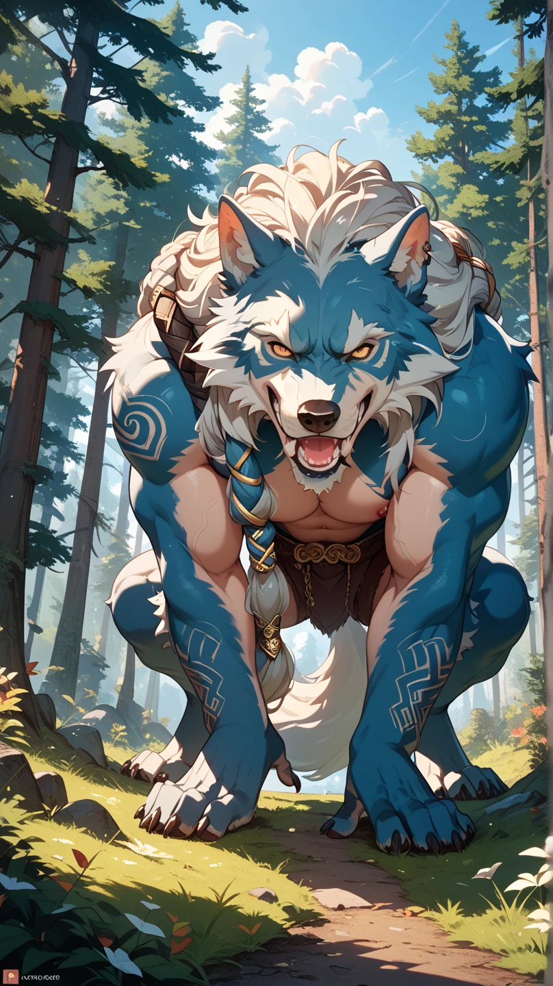 shota,white backhoe,light blue white tiger pattern,long white tiger tail,yellow left eye,light blue right eye,blue eyebrows,Light blue hair,Long hair,white bandage on left arm,white bandage on right arm,serious look,nsfw,gay,nudity,a little angry,Exposing,genitalia,Erection,sweat flow,gay섹스,muscluar,masturbation,Kneeling