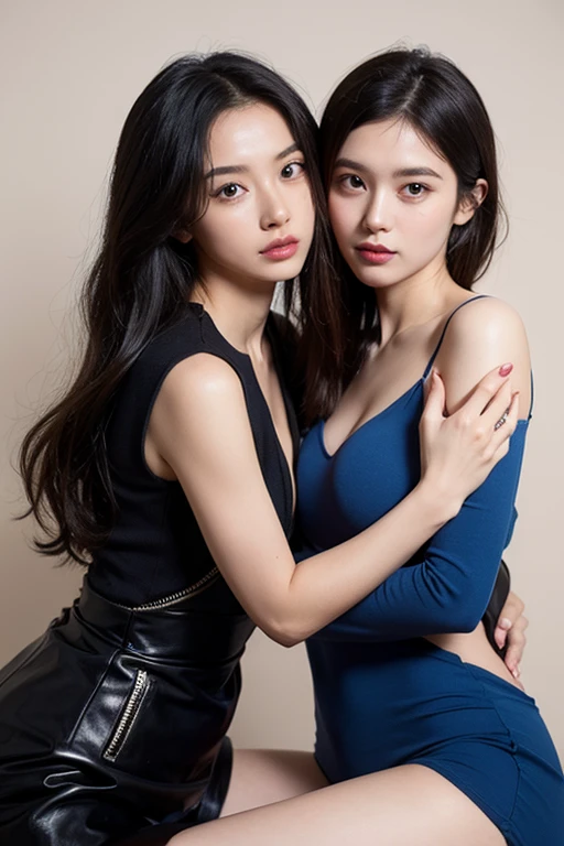 1 person, japanese women, heads equally next to each other, dark atmosphere, highly detailed skin,, cleavage,old japanese style ,8K quality, super sharp, Ultra realistic details, Red hair color、headphones.Bright colors, black rose in hair , cleavage,(debris flies, highest quality, ultra high resolution),1 girl,beautiful and detailed face, fine eyes,((purple theme)),perfect eyes、no background,white background,,Isshiki、model,headphones, conjoined_dicephalus, (two heads:1.2)