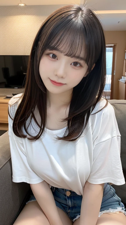 Cute 20 year old girl,Panda T-shirt pajamas,indoor,Japanese-style room,Wooden Room,tatami,Black Hair,very short hair,Lie down on the futon and sleep,Slender body,Thin eyebrows,Neutral facial features,Close your eyes,Big ,very large breasts,Fair skin,