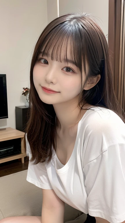 (Highest quality,masterpiece:1.3,Ultra-high resolution),(Very detailed,Caustics,16K),(Realistic:1.4,RAW shooting),Ultra-Realistic Capture,Human skin close-up,Natural skin texture,The pores are detailed enough to be easily identified,Healthy Skin and Even Tone,Use natural light and color,18-year-old,Japanese,cute,Long black hair,I'm looking at the camera with a smile on my face,Big Breasts,Waist up shot,(Face Focus:1.2),(Face close-up:1.2),(Low position:1.3),(Low Angle:1.3),(Night bets),Lens flare,On the bed、In pajamas、Wearing pajamas