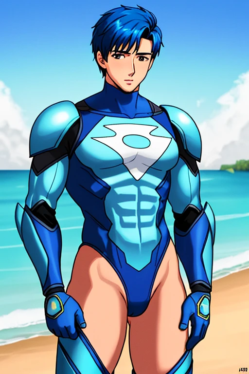 Muscle wmen cartoon suit at beach fun
