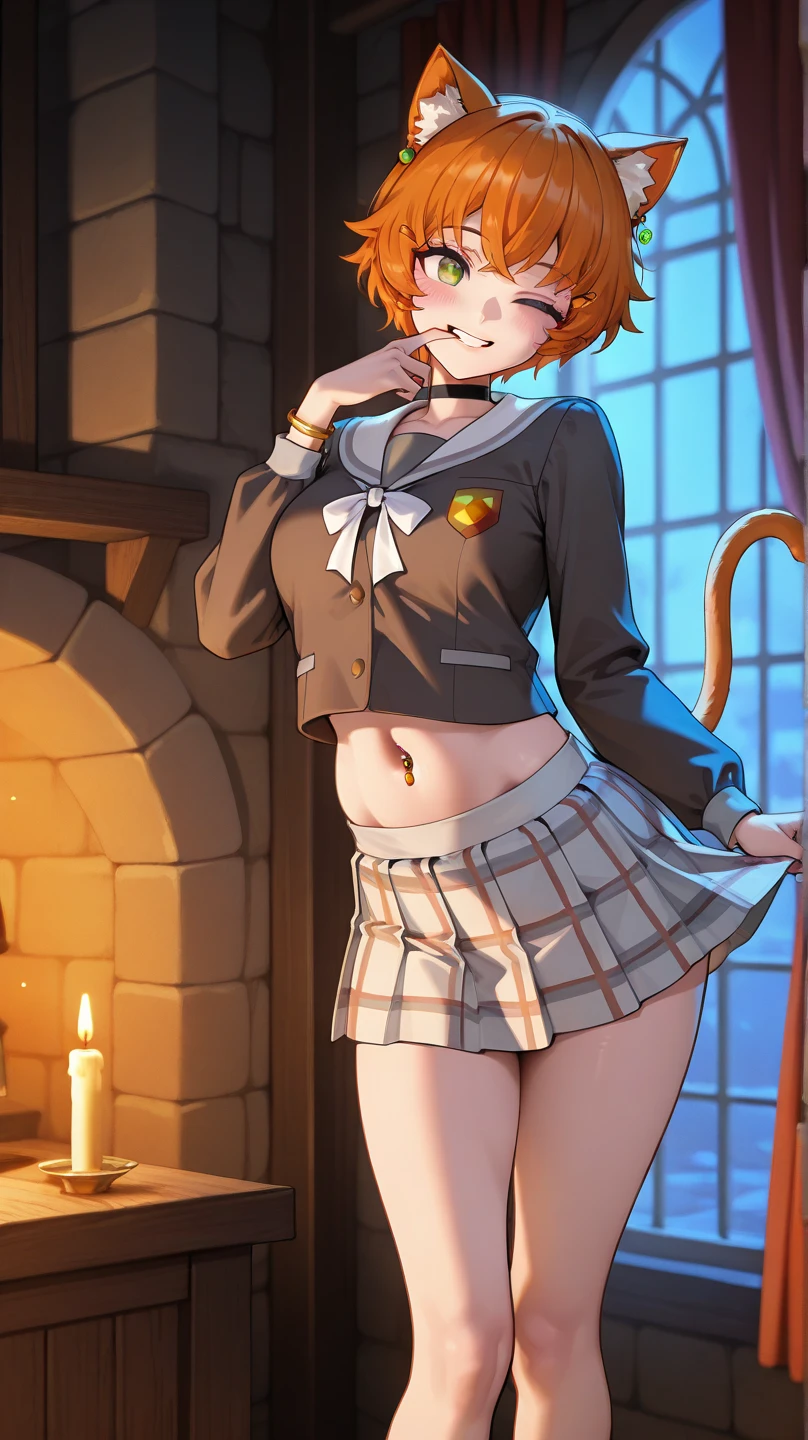 merula, yellow high heels, sexy red labial, tonified legs, grey sequin mini skirt, brunette hair, full body, belly, glitter skirt, thighs, white blouse