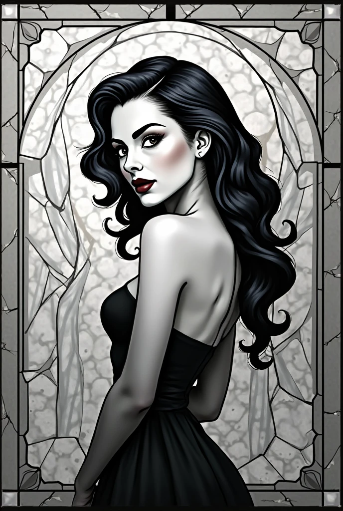 realistic, detailed skin, detailed cloth, night, gothic dark style, margot robbie as vampirella, (center part bangs messy-updo hairstyle), wearing red comic-book swimsuit cameltoe costume,seductive sultry hands on waist pose in front of gothic graveyard scene, high fashion editorial mixed light photography for high end high fashion editorial advertising photography, surreal, wide angle lens, helmut newton photo
