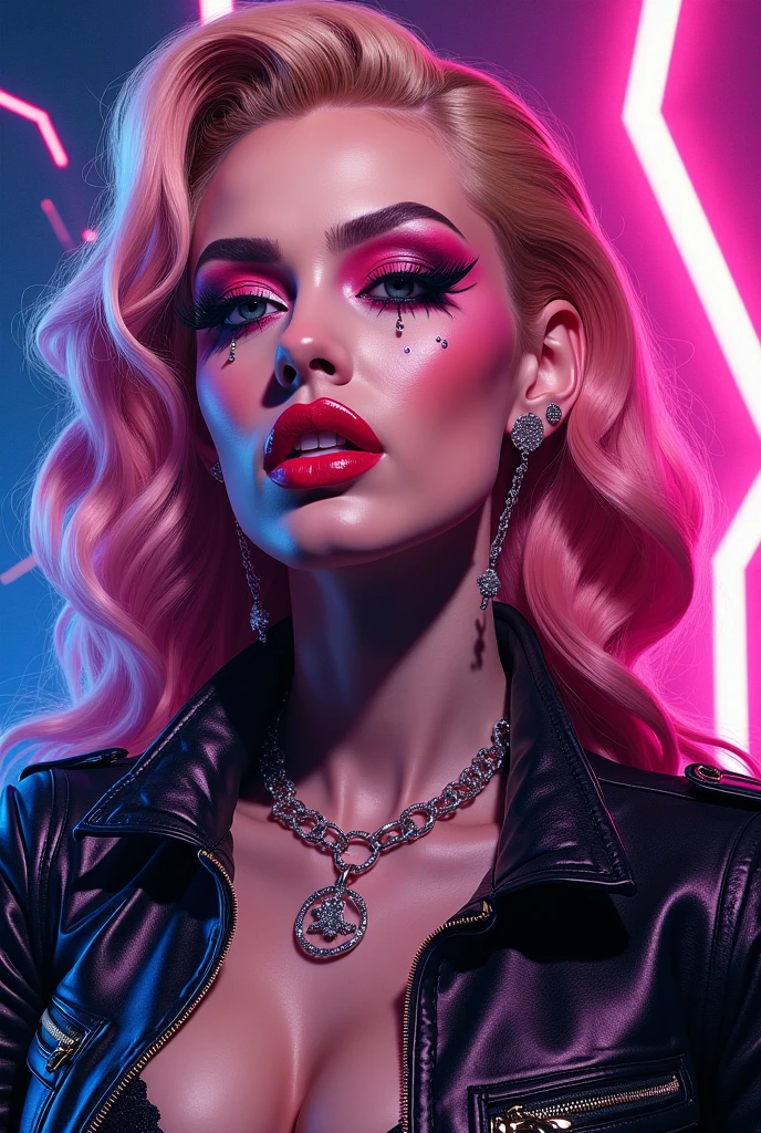 photograph of jenna jameson, a glampunk pornstar with a tongue piercing, dominatrixcore