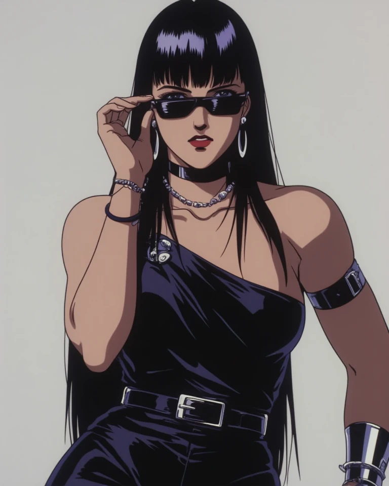 A Saudi Arabian woman, black hair, brown eyes, light brown tan skin, clad in vibrant 1980's fashion, stands against a backdrop dripping with retro aesthetic. Her outfit exudes bold colors and patterns typical of the era, while her accessories, from oversized sunglasses to chunky jewelry, scream vintage glamour. The image, perhaps a photograph, captures her in a pose that exudes confidence and style. Every detail, from the teased hair to the shoulder pads, is meticulously rendered, inviting the viewer to immerse themselves in the nostalgic allure of the bygone decade.
