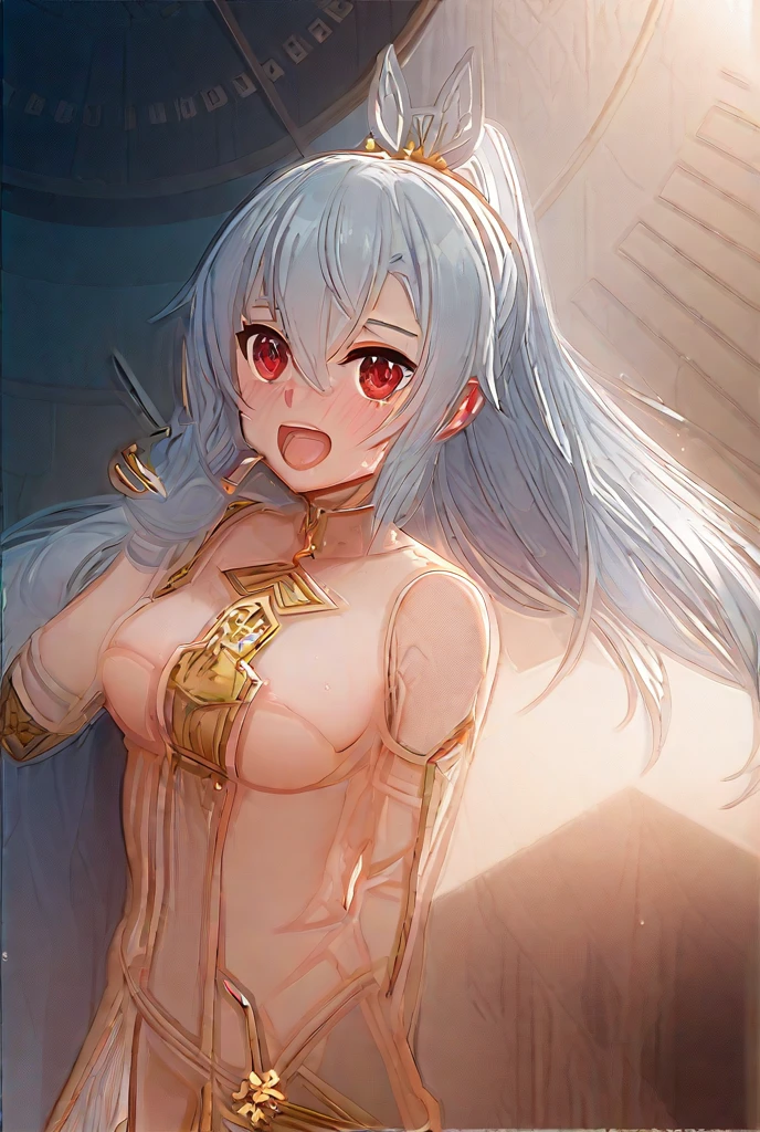 [[full bodyesbian]], Blue-white hair, Short braid on the side, Blue pupils and golden pupils, Heterochromatic pupil, A girl with a lively personality, solo person, The maiden travels through the universe, The background is the Star Universe, The girl floated in the air, You can see from head to toe, The costume of ancient Greek divinity, Ancient Greek divine little skirt, naked leg, Beth, Costumes are trimmed with gold trim, The one-sided shawl on the body is a futuristic science fiction concept, hair between eyes, hime cut, anime, character chart, anime style, god rays, Wide-Angle, tachi-e, move chart, pov, masterpiece, ccurate, anatomically correct