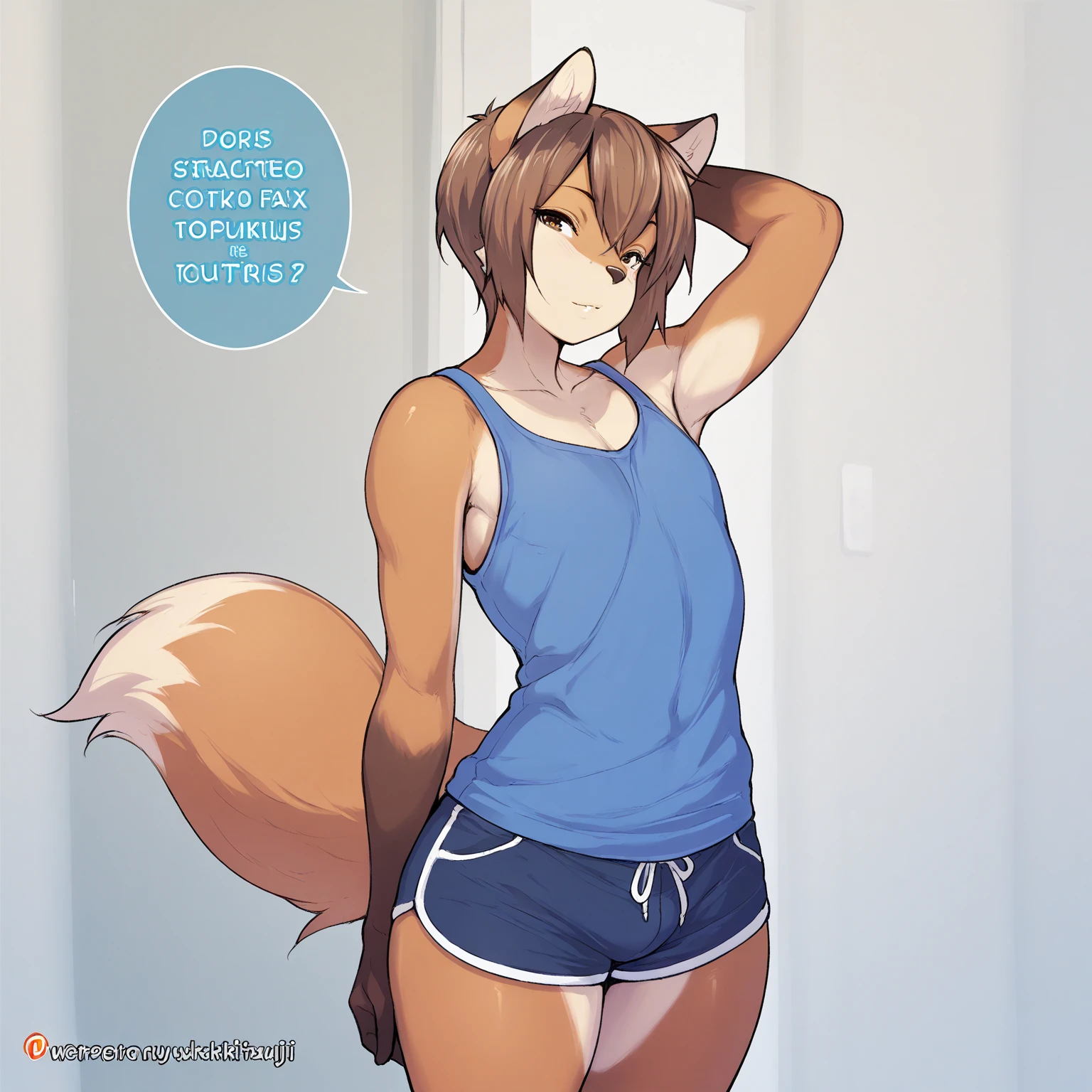 ((masterpiece, best quality)), (anthro furry:1.3, snout:1.2, anthro:1.3, furry:1.2, closeup:1.2, solo female:1.2, cleavage, leaning forward, smile, red), no top, sweatpants, large breasts, detailed, background, big ass, pulling down sweatpants, big ass, teen, expressive eyes, hair, blush, (view from behind),