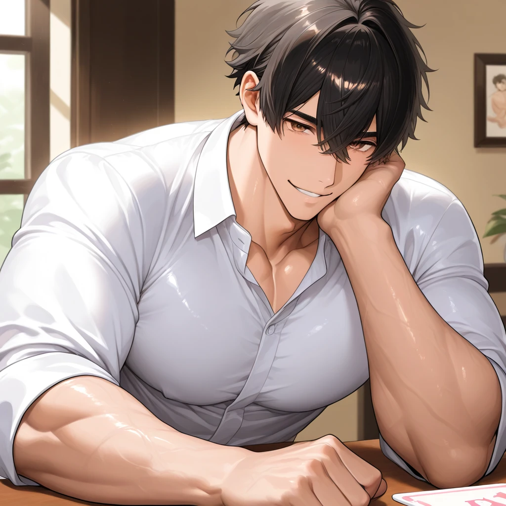 (Huge and very heavy pectoral muscles、Breasts sag due to gravity:1.5)、hentai、BL、Boys Love、Muchimuchi、Sensual lighting、One boy, Face Focus、Adult, sexy, highest quality, employment, Detailed face, office, Building seen from the window, Detailed Background, Diffused sunlight, Written boundary depth, Bokeh、(Blue Y-shirt、Salaryman、Attractive face、A man with a cute expression、plump, Sensual lips、Sensual look、Korean Man、The shirt is buttoned、tie、Hairstyles that expose the forehead、Big eyes、Inverted triangle face、Worried brow、look up)、(Browsing Caution、A man giving a hard blowjob、Cock-obsessed、smile、Sucking a huge dick:1.3)