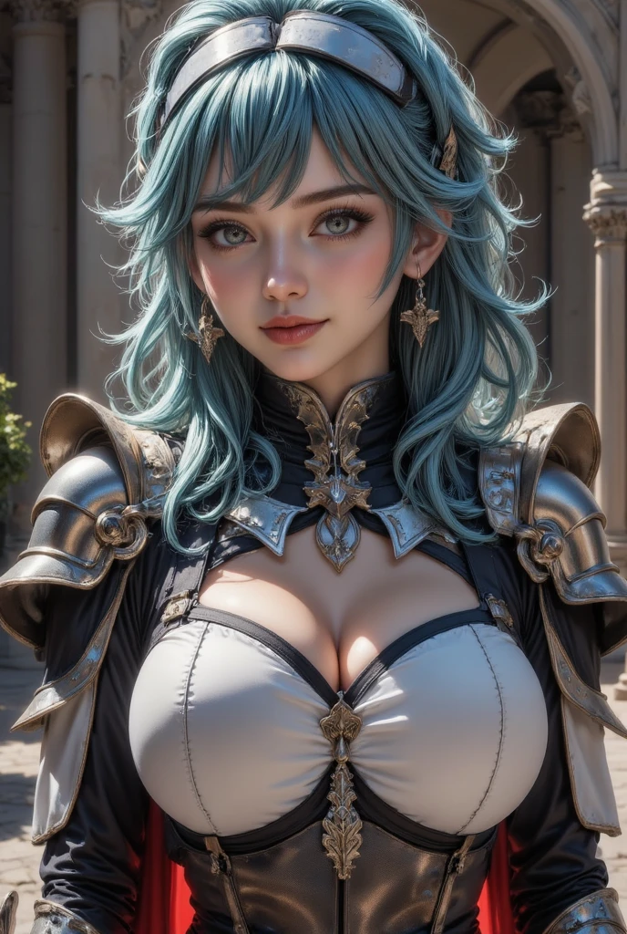 (best quality,4k,8k,highres,masterpiece:1.2),ultra-detailed,(realistic,photorealistic,photo-realistic:1.37),knitted clothes,1_solo girl,blue hair,gold eyes,swordman,beautiful detailed eyes,beautiful detailed lips,long eyelashes,brave expression,standing tall,powerful pose,sparkling sword,gorgeous sunset background,vibrant colors,dramatic lighting, from above