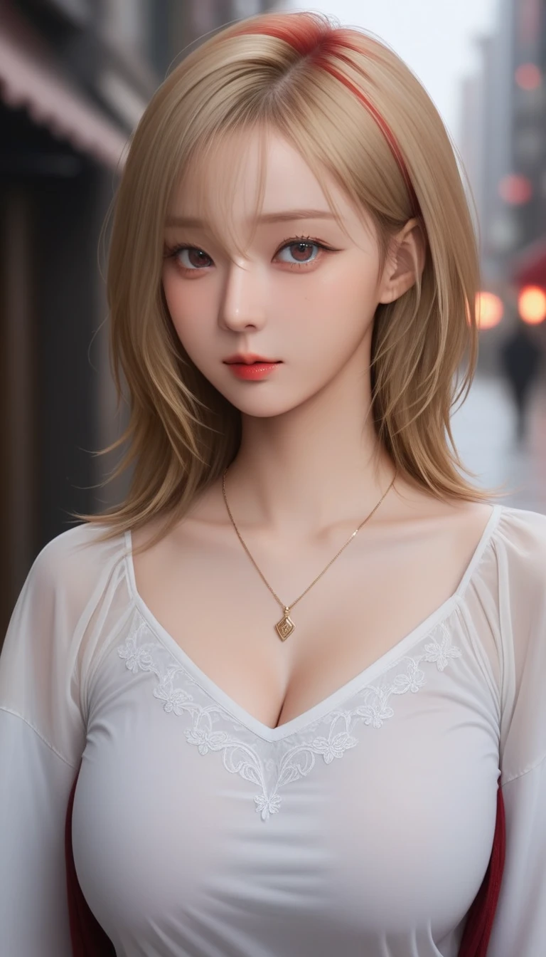 (Best quality, masterpiece, detailed), (RAW, 4k, hd images), 1 girl, 17 years old, white skin, long hair, ponytail, layers hair, bangs, blondie hair, beautiful girl, cute girl, sweet girl, pretty girl, perfect girl, perfect body, pretty eyes, blue eyes, thin lips, (eye line, lip soft), perfect round breast, simple background, smile, waist, hips, sweater, half body, modeling pose, free style pose, random angle capture