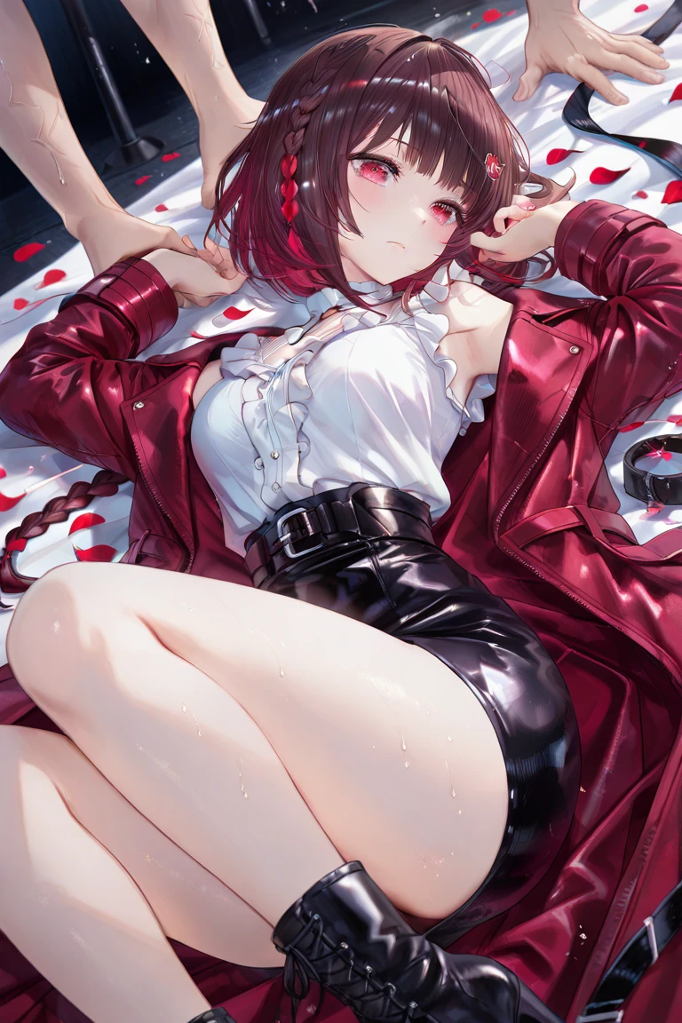 Inugami Korone in sexy blue platform open toe high heels posing on the beach