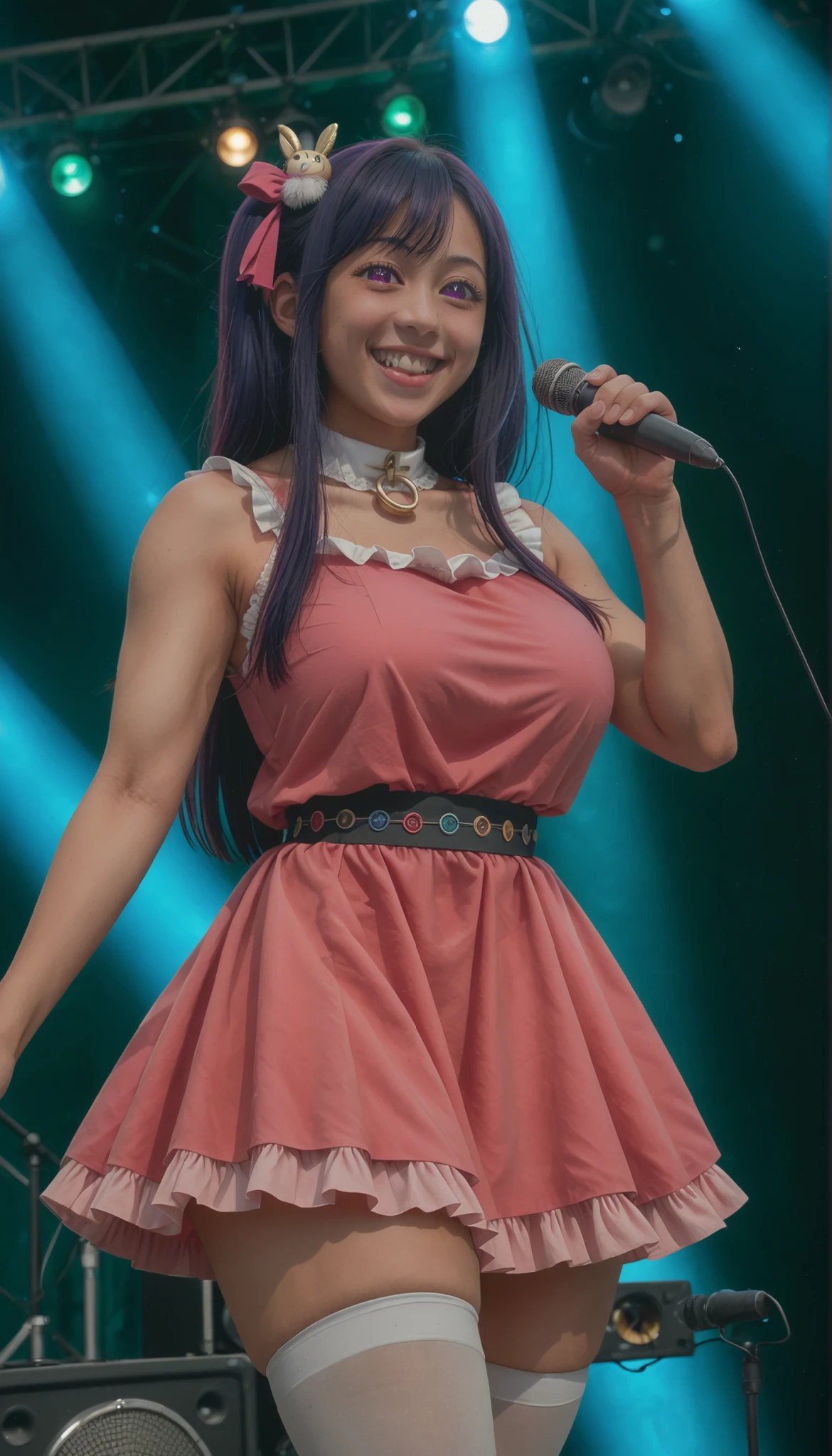 Sheer tank top、Transparent nipples、Big Tits、Sheer skirt、volleyball、stage、Cheerleader、Purple Hair