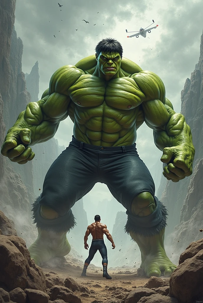 The rock is fighting with the hulk in the space
