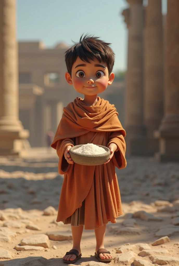 There is a 5-year-old homeless boy, abandoned, poor, hungry, who goes into the Arab palaces to steal food.