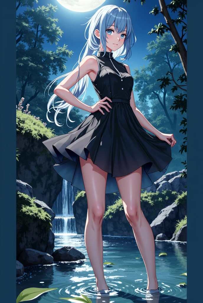 (masterpiece:1.4、top-quality、illustration)、(character focus、,full body:1.3)、(1girl),(forced smile:1.3),(Beautiful eyes:1.4),cute face,blue eyes、(tareme:1.3)、(),
(from side,looking afar:1.5),(walking:1.4),、
(blue grey hair),(long hair:1.5)、
,(meadow:1.3),(sleeveless turtleneck sweater:1.5),
(blunt bangs),(sidelocks:1.3), (small breasts)、
、slender、