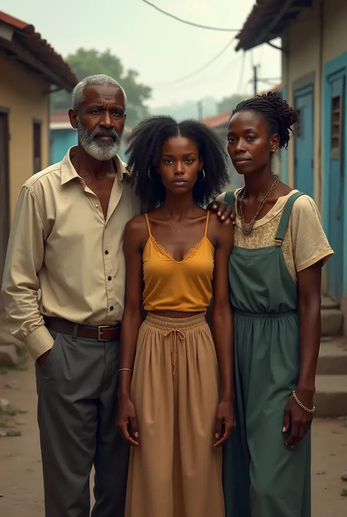 Jeune pauvre femme noir avec ses parents