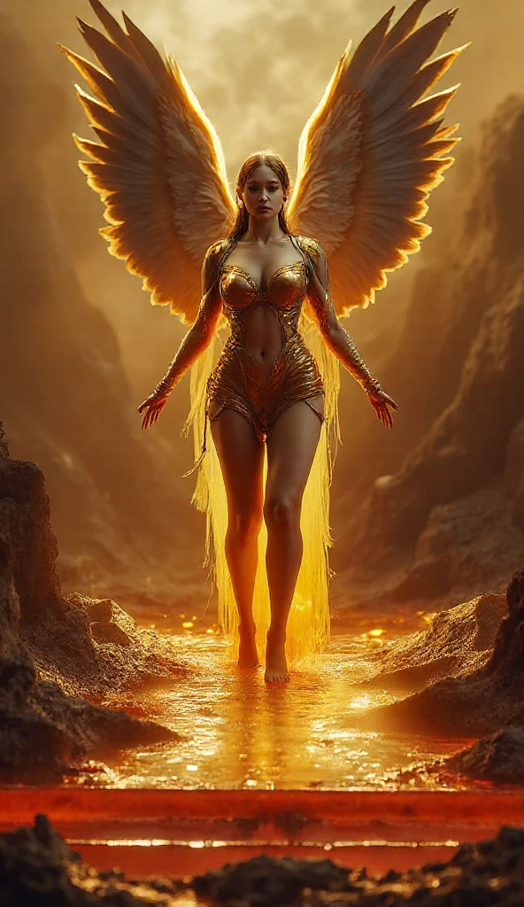 (full body shot of：14)，(1 Angel Girl），（4 arms），machete，Head，bowl，hand seal,Delicate smooth skin，Skeleton Lingluo，No clothes，Feet on a corpse，cawing ravens，Accurate human anatomy，(paper art，Quilted yarn art，Geometry),(plethora of colors，Best quality，high detal，tmasterpiece，Cinematic lighting effects，4K,Chiaroscuro)