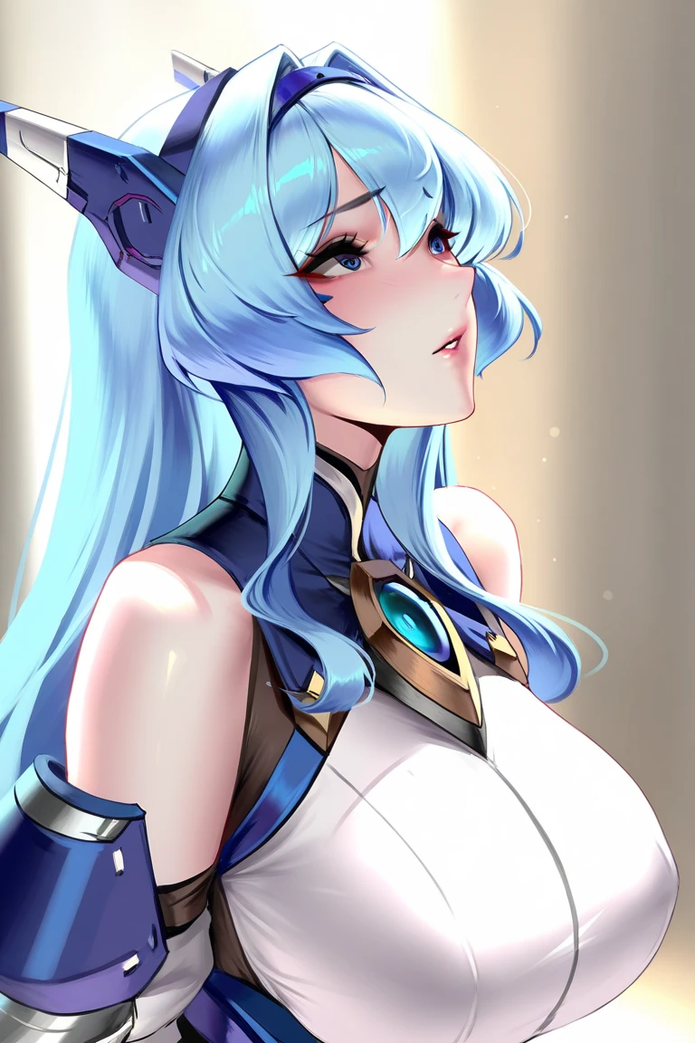 Foroderica, long hair, Purple eyes, Blue hair, White background , Big breasts,