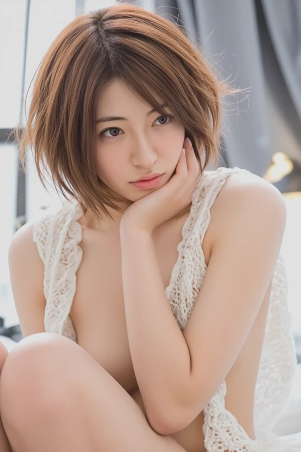 cut
(Small Tits), (18-year-old), (very small head), dawn, sunlight, (Perfect body:1.1), (short hair, Wavy Hair, Pink Hair), (8K), (Very delicate and beautiful), (Highest quality:1.0), (Realistic), Realistic Shadows, (High resolution:1.0), Detailed skin, Very detailed, the body is slim, (Beautiful Hair, Real Hair, Thin Hair), blush, Realistic, Realistic Face, Realistic eyes, Small eyes, smile, (((colorful))), (eyeliner), (mascara), (eye shadow), whole body、Open leg pose、Nipples、naked、Thick pubic hair、ponytail