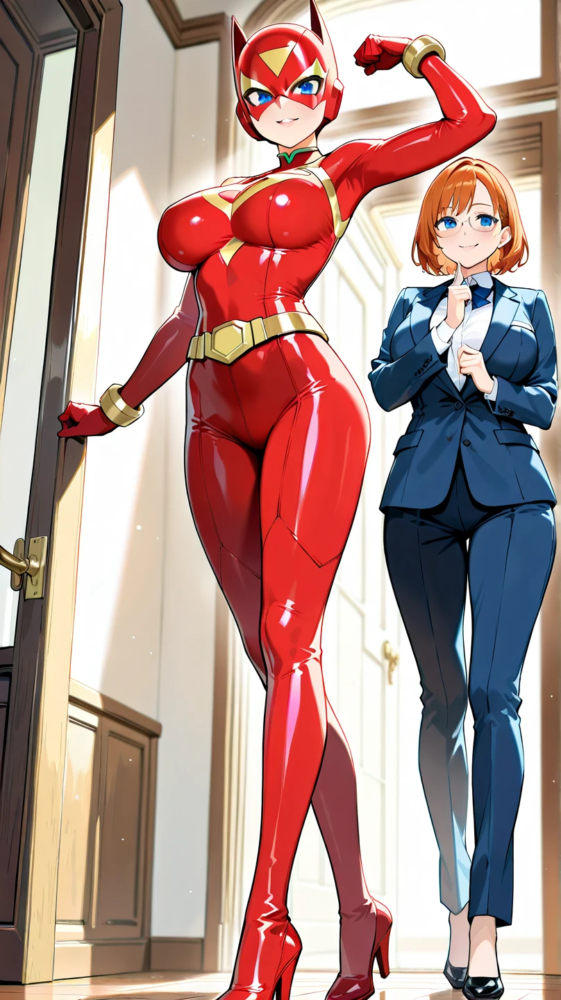 Red power suit with fine decoration on the body, high quality, psycho power flooding from both hands, background night,