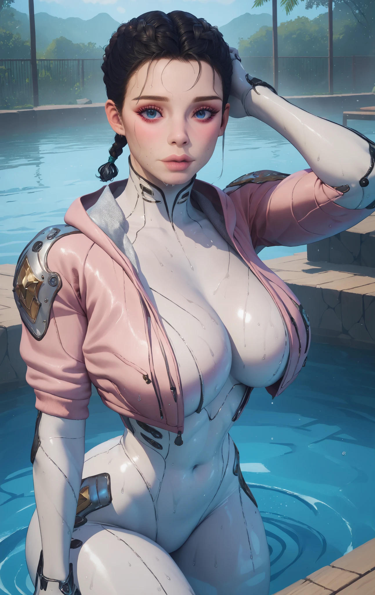 score_9,score_8_up,score_7_up BREAK valby from The First Descendant ,braided hair, black hair, white skin, female, white bodysuit, Bimbo Body , double deck draw style, swim, looking at The Viewer, colorfull, water background, wet Body, Commission for High Res, double deck Art style, best quality, detailed image, detailed face, perfect shadows, perfect eyes, gorgeous body, voluptuous Body, NSFW, milf, score_9, score_8_up, score_7_up, score_6_up, wet Body, on The water,