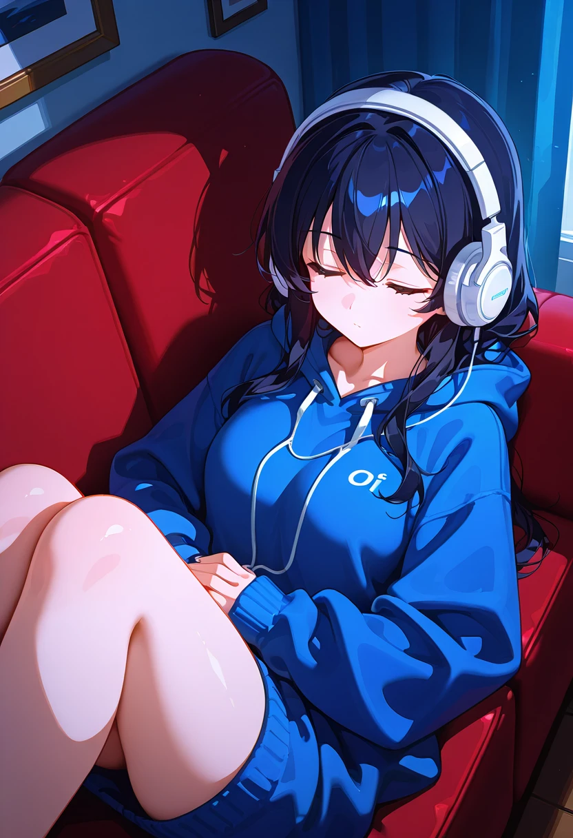 Beautiful colors,sketch,watercolor,By fuzichoco,merry (Yanmar gauge),From wlop,((Great quality)),One girl,(got it (Blue Archive)),(Beautiful legs),Sitting,Headphones,Upper body rest (Beautiful colors,detailed,Highest quality,Great quality,so beautiful),pajamas,Cowboy Shot,(Ray Tracing),Depth of written boundary,Lighting and Shadows,(perspective),Lighting particles,colorful,masterpiece,