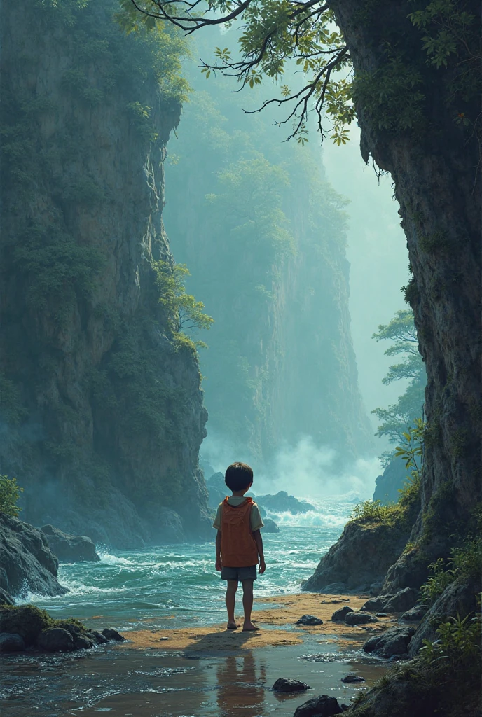 A boy took shelter in a mountain cave





