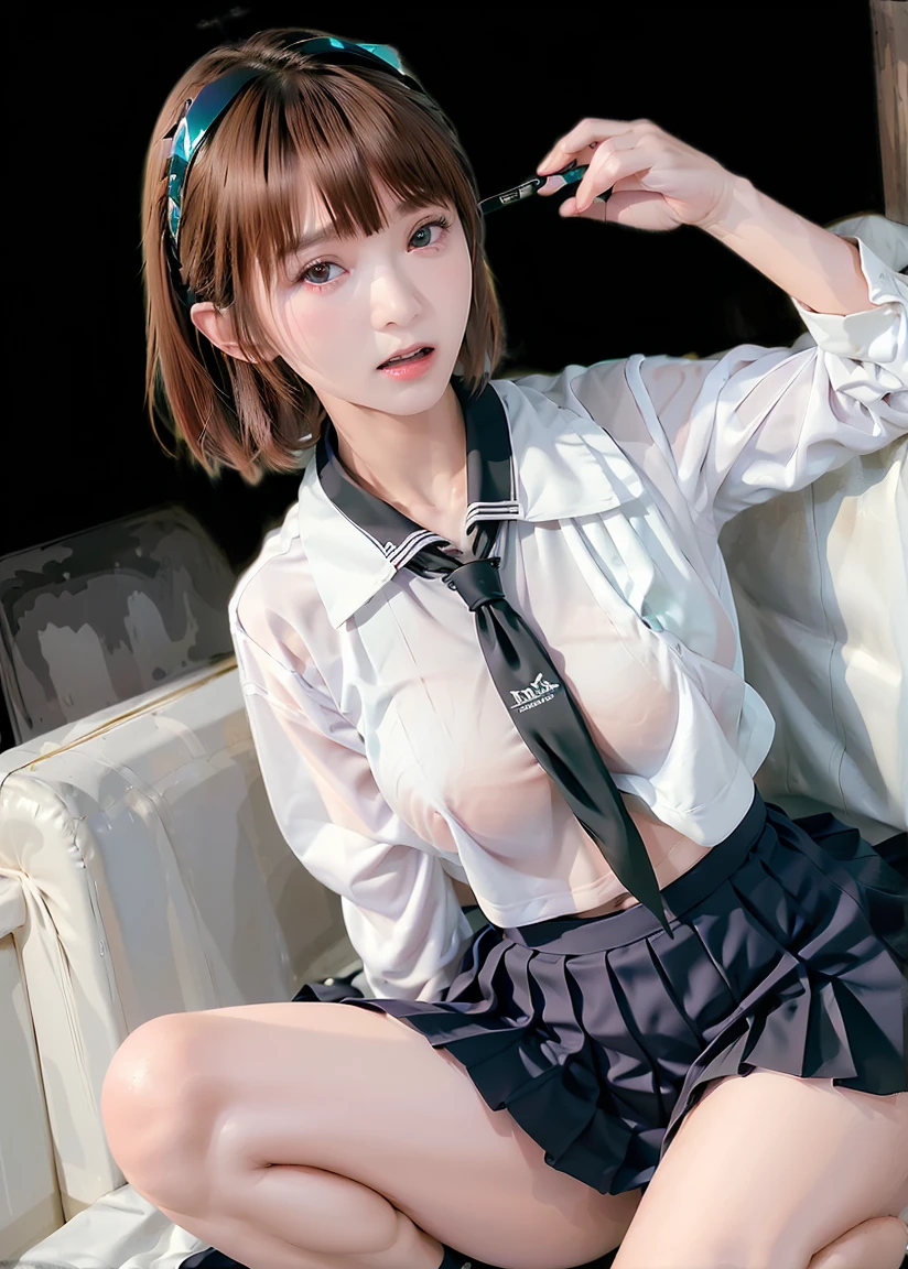 (masterpiece, expensiveest quality:1.2), 8K, Official Art, RAW Photos, Unbelievably absurd, ( expensive 、Pleated skirt:1.4), Has seven heads、A stunningly beautiful 16-year-old girl,(((close your eyesFace of ecstasy)))、(((close your eyes、A pained face with wrinkled brows)))、(((Face of ecstasy)))、(((Lie on the bed with your legs spread)))、(((Lie on the bed with your legs spread)))、(((Detailed female genitalia、Clitoris Minoris、The clitoris is visible)))、(((Face of ecstasy)))、(((The front of the shirt is open、Beautiful breasts are visible)))、 (チェック柄のマイクロミニのPleated skirt:1.1), close, , Short sleeve, No makeup,Bright bedroom、 Detailed eyes and face、Short hair with bangs、(((White skin)))、Bright bedroom、Very slim 、(((Spread your legs wide)))、((((both hands)))),((((Very young looking girl:1.3))))、(Very young and busty:1.2)
