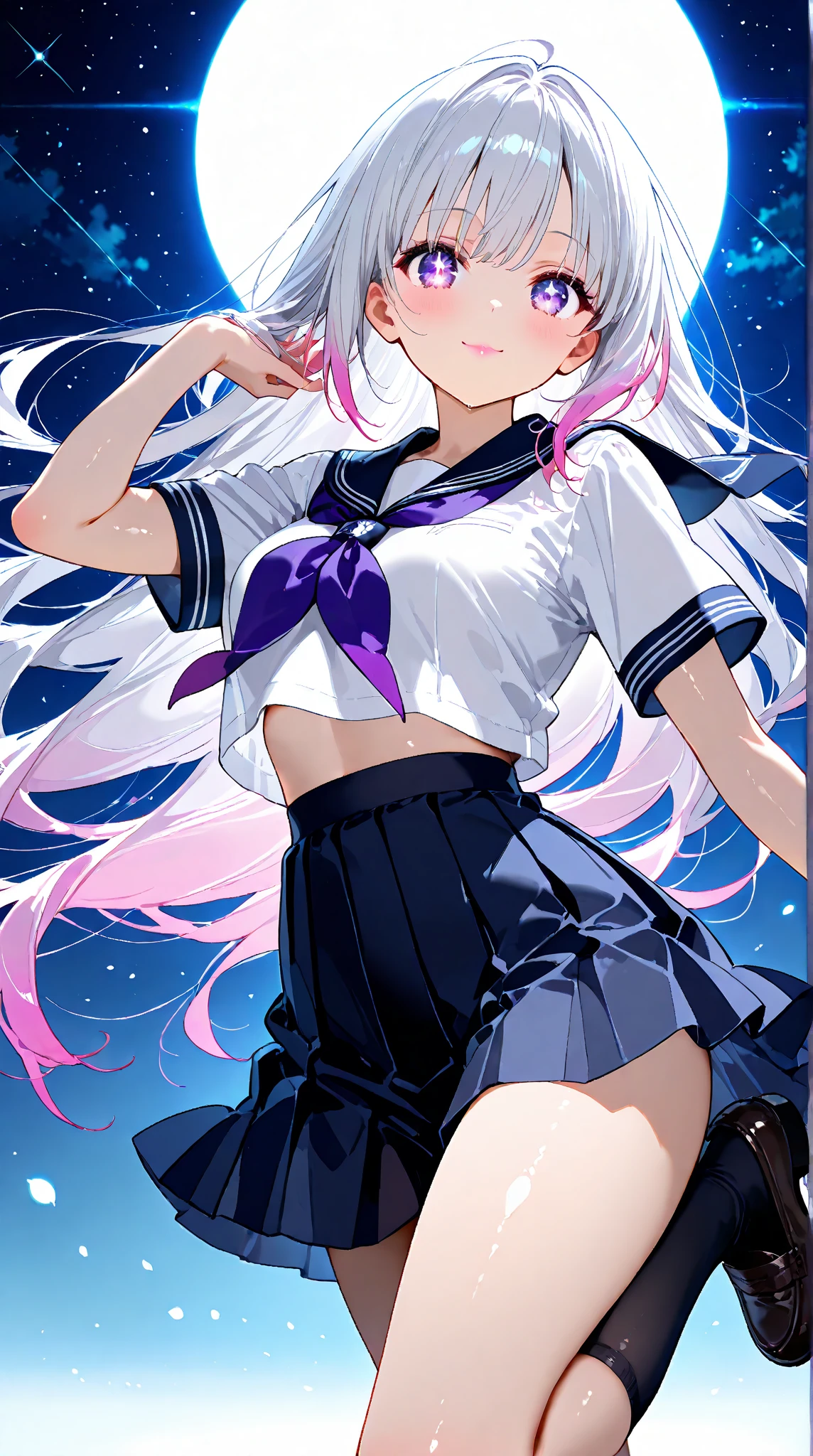 (((Lize Helesta))), {extremely detailed CG unity 16k wallpaper}, {{masterpiece}}, {{{high quality}}}, {{ultra-detailed}}, {high illustration}, (high shadow}, {fan extremely delicate and beautiful}}, {{{dynamic angle}}}, {{{glow white particles}}}, {cinematic light}},highres, original, extremely detailed wallpaper, highres, Ih1, hair_ornament, long hair, twintail, serafuku, blue shirt, open cardigan, (aqua cardigan), sailor collar, (((long sleeves))), blue ribbon, , (((cowboy shot))), standing, outdoors, (((no_pants))), (((underwear,panties,white_panties,))), navel,[little_smile]