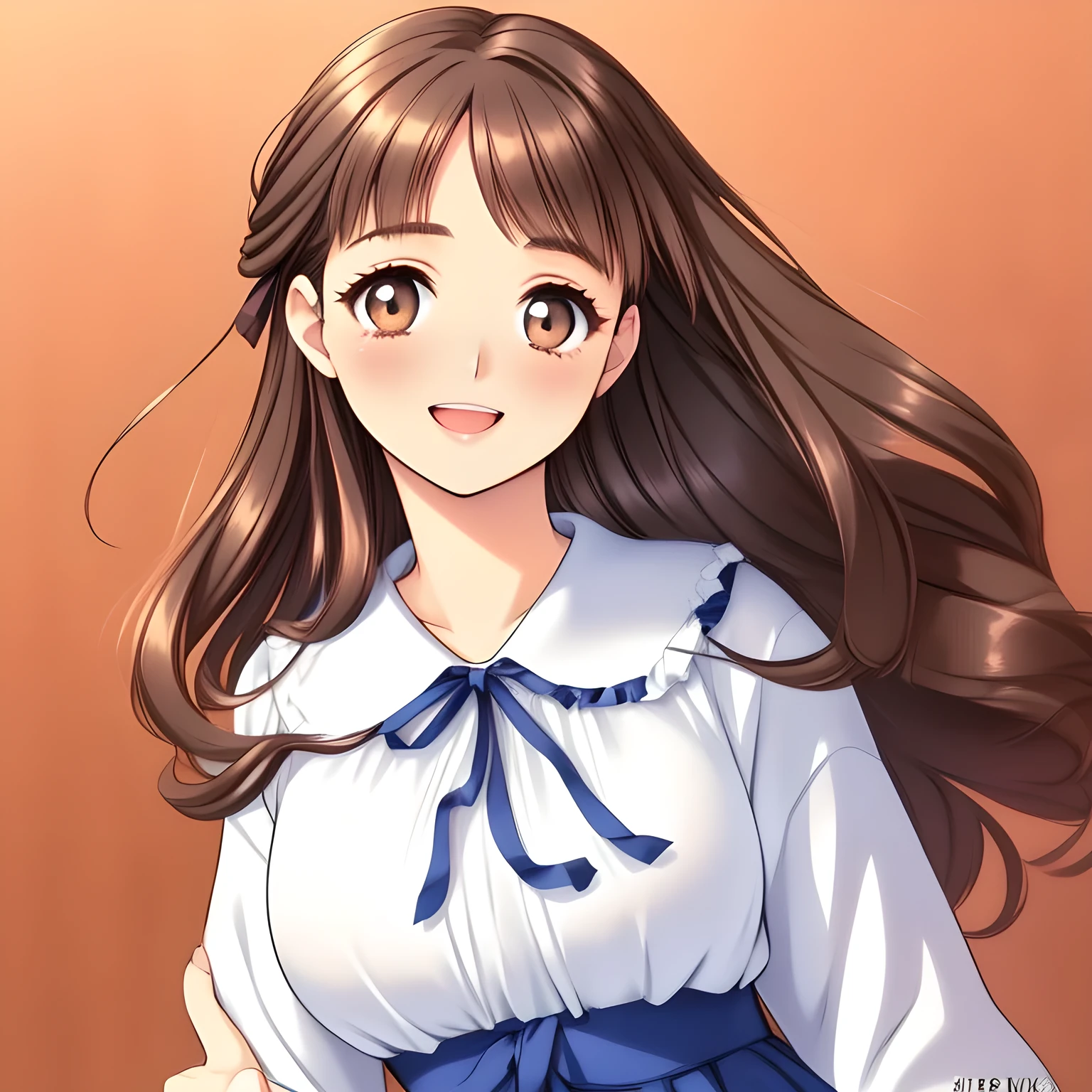 (highest quality, masterpiece:1.2), highest quality, High resolution, 1080p, 8K, (My beautiful pretty girl friend is (walking beside me), turning to me, looking me up, hypnotizing me by neat beauty, ((laughing at me)), (love-story comic heroines), (intelligent and perfectly balanced slender style), feeling too funny, amazingly neat & clean, in peace and neat lovely strong charm, cutely tilted head), (Too noble beautiful lady like a love-story comic heroine), (laughing like watching a comedy), A very lovely, very noble, pretty and pure beautiful girl. ((Bursting out Laughing very elegantly)), ((white grown face)), Using expensive whitening cosmetics by cosmetics artist: 1.2), (pamper and spoil you: 2.0), (curled) bangs, (Too beautiful blue fascinating shiny (double-lidded) (brown eyes) with love to the viewer, ((deep upper girly eyelid)), ((huge eye pupils)), laughing with detailed clearly: 1.5), (Dark blue vest school uniform, (Neat smart (white school frilled blouse))): 1.8), (A very neat, ((realistic), (dark-blue) pleated blue school (beautifully checkered) skirt): 1.6), (too pretty shiny big (red realistic school ribbon tie)): 1.5), (Shiny love-story heroine lips, extremely laughing open mouth: 1.0), ((amazingly beautiful black bobbed wavy hair is blowing in the wind: 1.5)), (Hair Ribbon ties (black hair), The ribbon is big and very pretty), (Tight waist, slender: 1.5), (The background is (plain black space) to emphasize their fascination: 1.8), (The lady knows well about the viewer's love for her school uniforms, and satisfies it completely as the viewer's desire: 1.7), (Everything is organized to have strong effect to spoil the viewer to fall into happy dream with many pampering girls: 1.5), (The viewer must be transferred to the world of the beautiful girls right now: 1.5), (take a side shot of walking beauty beside me turning to me: 2), (she is emerging up into the real from the picture, giving luck and pleasure to the viewer: 2.0)