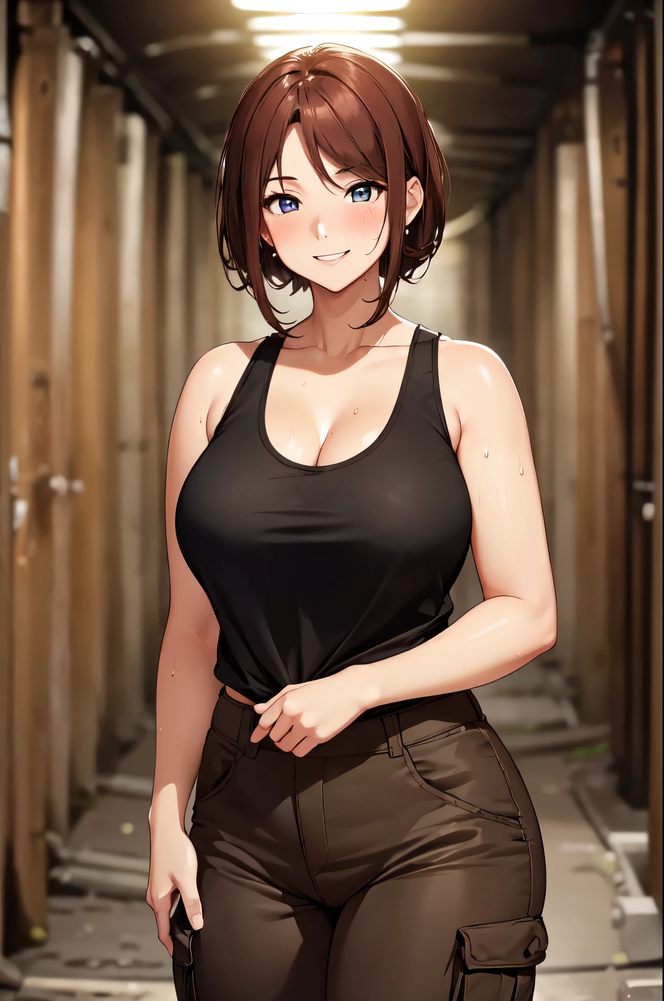 (best quality,masterpiece:1.2),Ochako Uraraka,short straight brown hair,sexy outfit,curvy body,hourglass figure