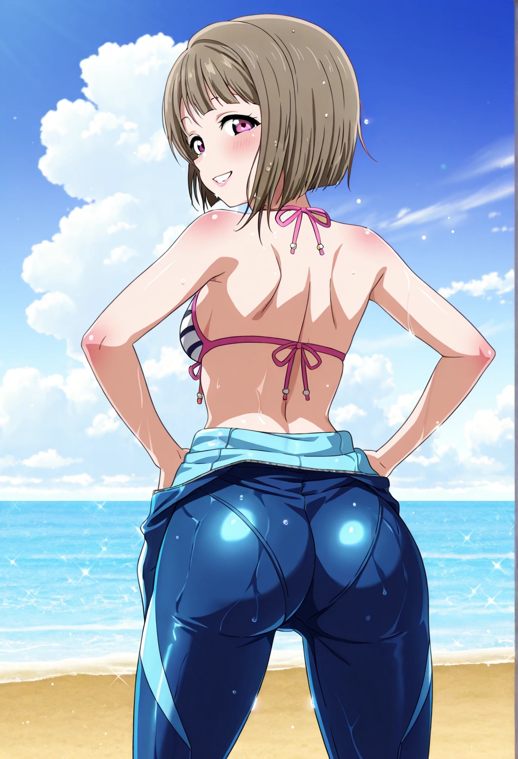 Hugo, bb, Purple Hair, Long Hair, bangs, (Purple eyes:1.1),(Large Breasts),
壊す hair ribbon, White leotard, neck ribbon, Pop Color, red ribbon, ribbon, White leotard,
壊す looking at viewer,
Outdoor rest, Beach,(((Raise ASS:1.3))),(Ass Focus,From behind:1.3),(Recall,On all fours:1.3),(Camel Toe:1.3),Highest quality,Best image quality,Perfect Anatomy,masterpiece,Ultra-detailed,beautiful,super high quality, Highest quality,High resolution, Very detailed,Game CG,Dutch Angle ,beautiful細部までこだわった目,Visual Arts,Five Fingers, Perfect hands,