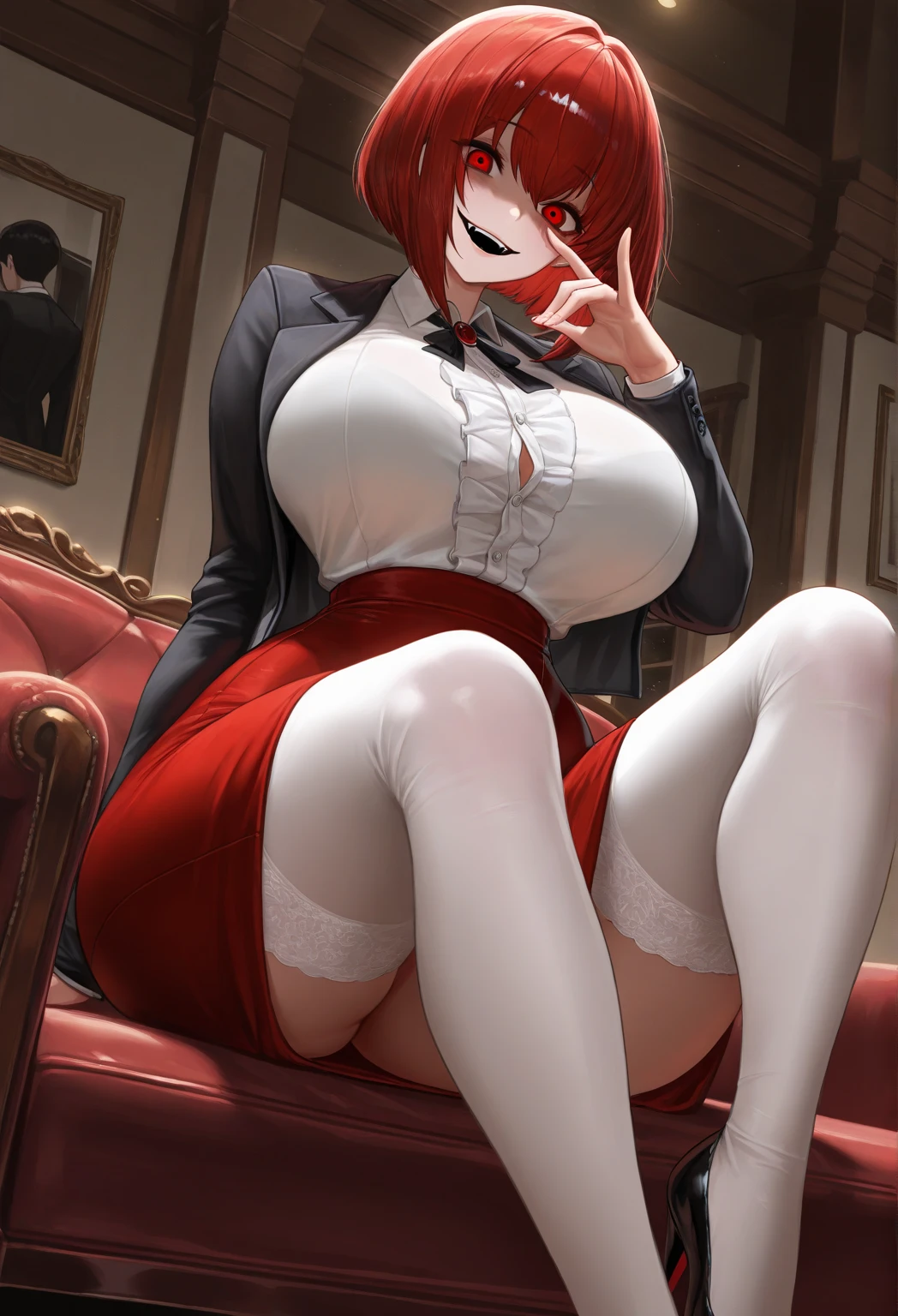 (Horseback Riding Sex Scenes),(Give you ),(shirt pull),(smile:1.4),swaying chest , (topless:1.2) ,cleavage ,1 girl, pretty girl, (Red-haired hair, short bob hair, blue eyes), shiny body, shiny skin, medium breasts,break(wearing playboy bunny, shiny latex (leotard and tights:1.3), Bunny Years Hair Band), smile, open your mouth, (cowboy shot:1.3),break(sit on the sofa and face each other, luxury room table:1.3),break(masterpiece, highest quality:1.3), beautiful and fine eyes, disorganized, ultra high resolution, very detailed, perfect anatomy,breakperfect arms, perfect hands, perfect fingers, perfect legs,
