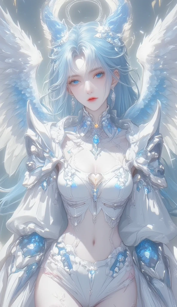 ((tmasterpiece))，(Best quality at best)，(A half body)，looks away，(ultra intricately detailed)，(Highest definition)，(8K)，(Clean lines)，(Perfect facial features，Perfect flesh)，(offcial art)，1lady，Demigod，(King of Angels)，Heavenly judgment，Silver makeup，paleskin，Master the balance，Majesty，Solemn，vacant eyes，Extremely long hair like the Milky Way，Starry twinkling eyes，Indifferent expression，(Gorgeous silver mask)