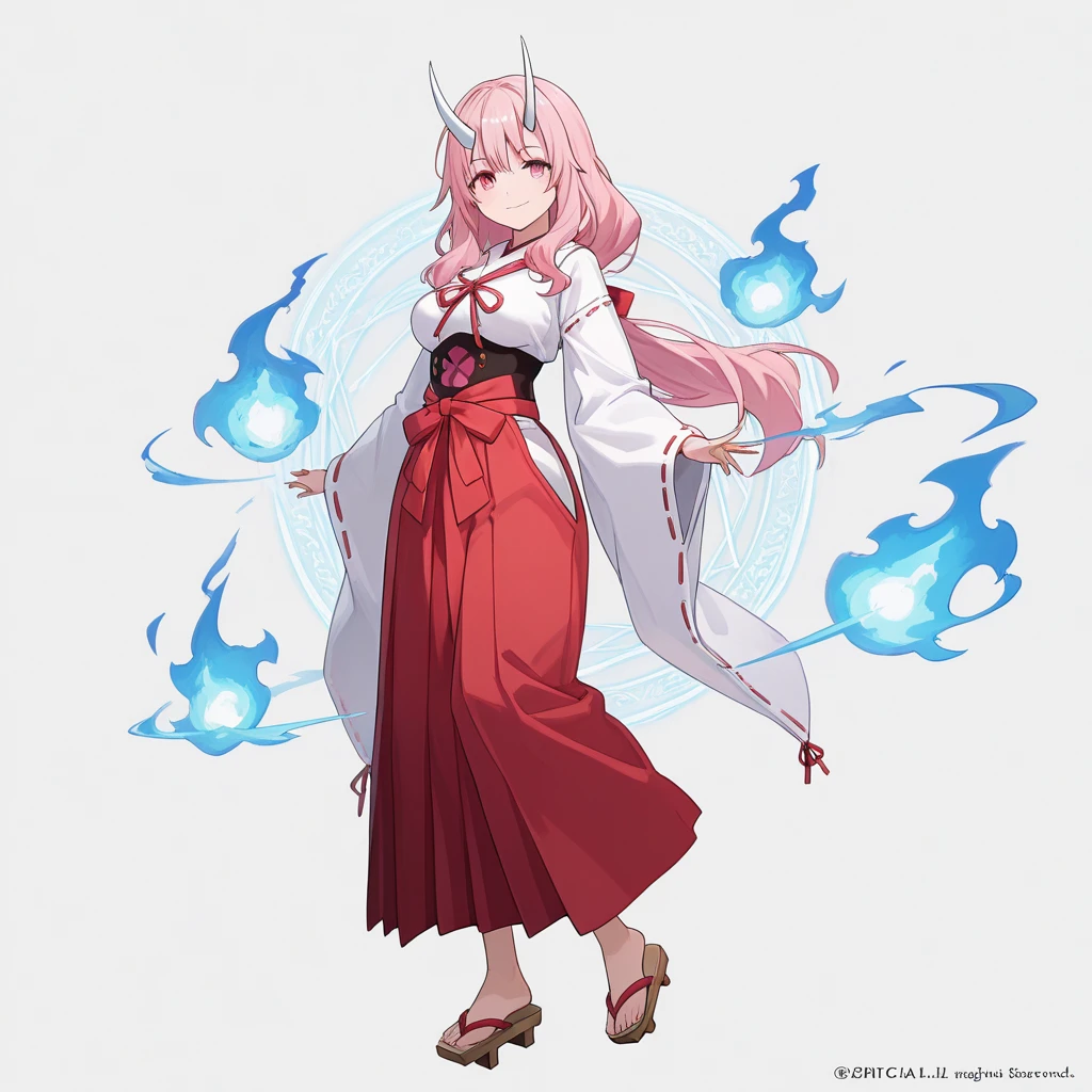 best quality, masterpiece, highres, solo, {white kimono:1.35}, {red hakama:1.35}, {wide sleeves:1.20}, {circe_fgo:1.15}, pointy_ears, pink_hair, head_wings, wings, bangs, feathered_wings, long_hair, jewelry, smile, breasts, necklace, blush, small_breasts, multicolored_eyes
