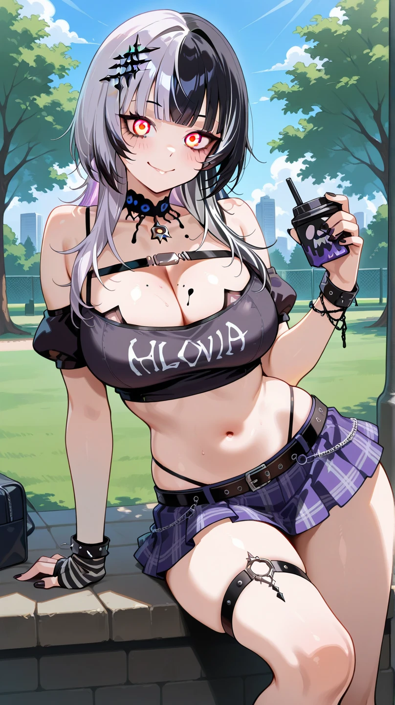 (masterpiece:1.2), (Military uniform magazine cover:1.4),best quality,PIXIV,Sweet girl , sexy posture,1girl, (perky chest:1.2), rolling upskirt by wind:1.6, (with sparkling eyes and a contagious smile),open mouth, (pointed chest:1.2),fishnets, black hair, boots, long hair, black nails, skirt, shirt, black footwear, bag, black skirt, jewelry, jacket, thigh strap, bangs, necktie, earrings, nail polish, multicolored hair, looking at viewer, full body, bottle, own hands together, belt, jacket on shoulders, food, cats on head, ring, choker, english text, collared shirt, blue eyes, hat, lace-up boots ,masterpiece、highest quality、Very detailed、An illustration、Beautiful fine details、One Girl、cute、Detailed landscape、Training Room Background:1.4、Platinum Blonde Hair、Braided Ponytail、Red camisole、((c cup breasts, Tank top showing underboob:1.4))