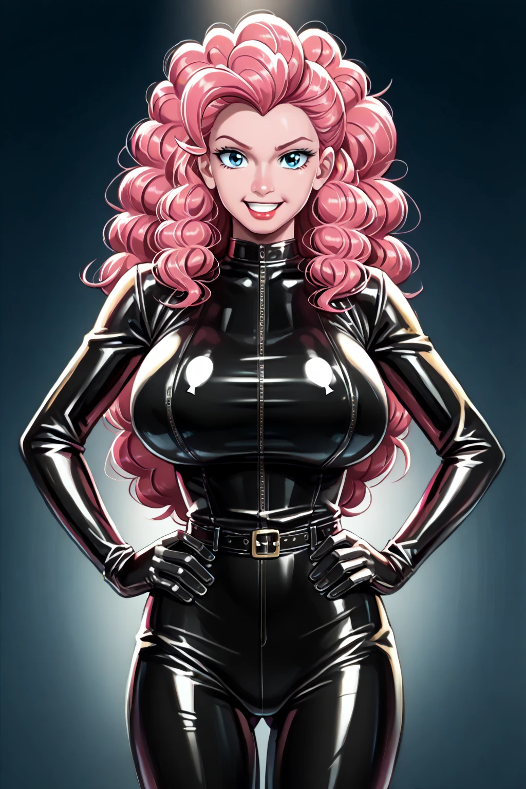 pink bikini, black leather trenchcoat