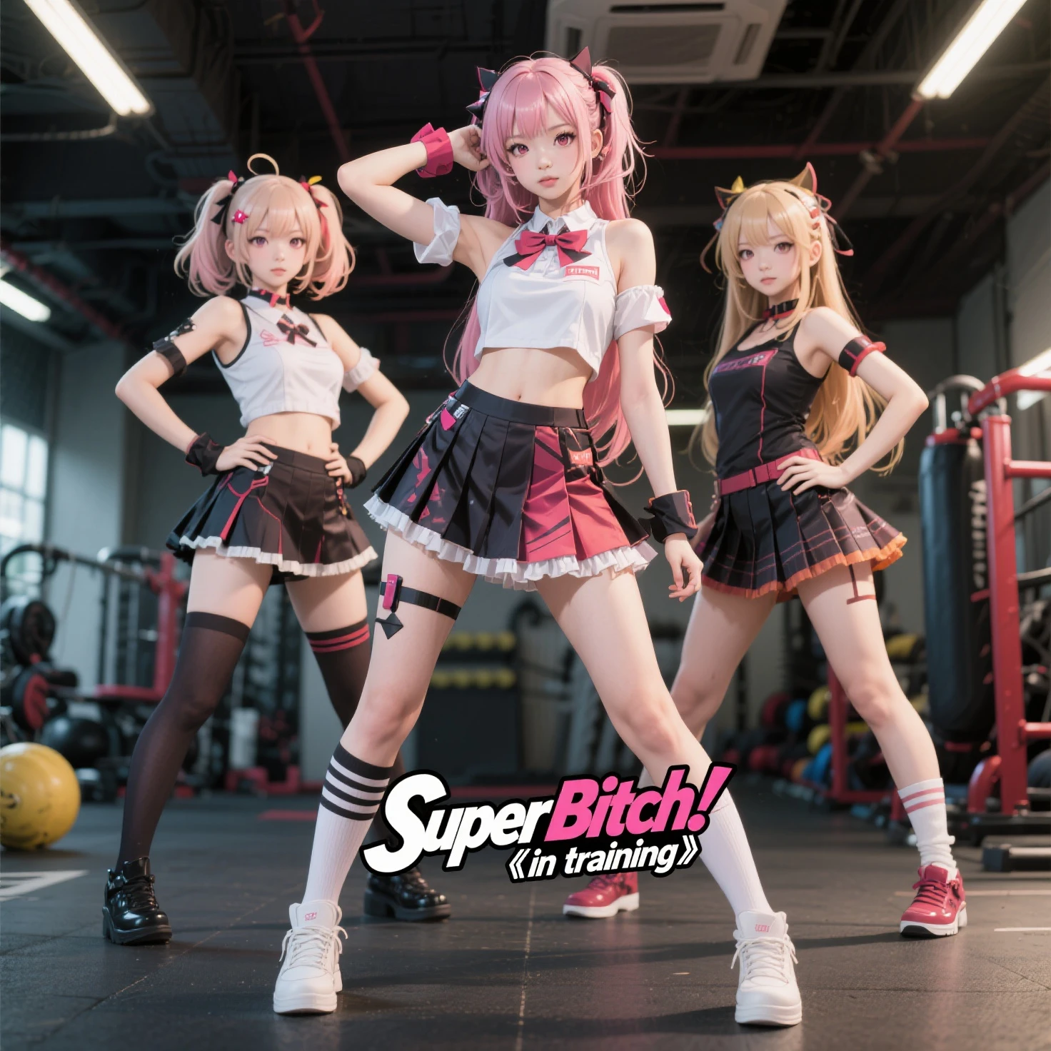 ((2 reggaetoneras lolis:1.5)),((minors, they are 16 years old, even less are less than 16 years old)),((happy ahegao expression)), ((hentai style reggaetoneras clothing:1.5)) ,(( bare breasts exposed)), ((very high red plaid tiny ultra short mini skirt)), ((thigh socks)),((standing together dancing reggaeton)), ((white shirt tied and unbuttoned)), ((hairs in pigtails and side ponytail, wavy)),((pink heart shapes)),((juicy and sagging breasts hentai style:1.5)), (detailed light-peach-colored skin), heavy breasts, small areolas, big thighs, (symmetrical cute detailed realistic face:1.2), (cute intense detailed realistic eyes:1.2), cute human nose, (highly-detailed cute lipouth), eyelashes, eyeliner, 4k, High detail RAW color Photo, hyperrealistic, highly detailed, hasselblad, gigapixel, on focus, cinematic lighting, (erotic), narrow shoulders, (sexy(fit) physique, cute proportional woman), (perfect anatomy), masterpiece, highest quality,