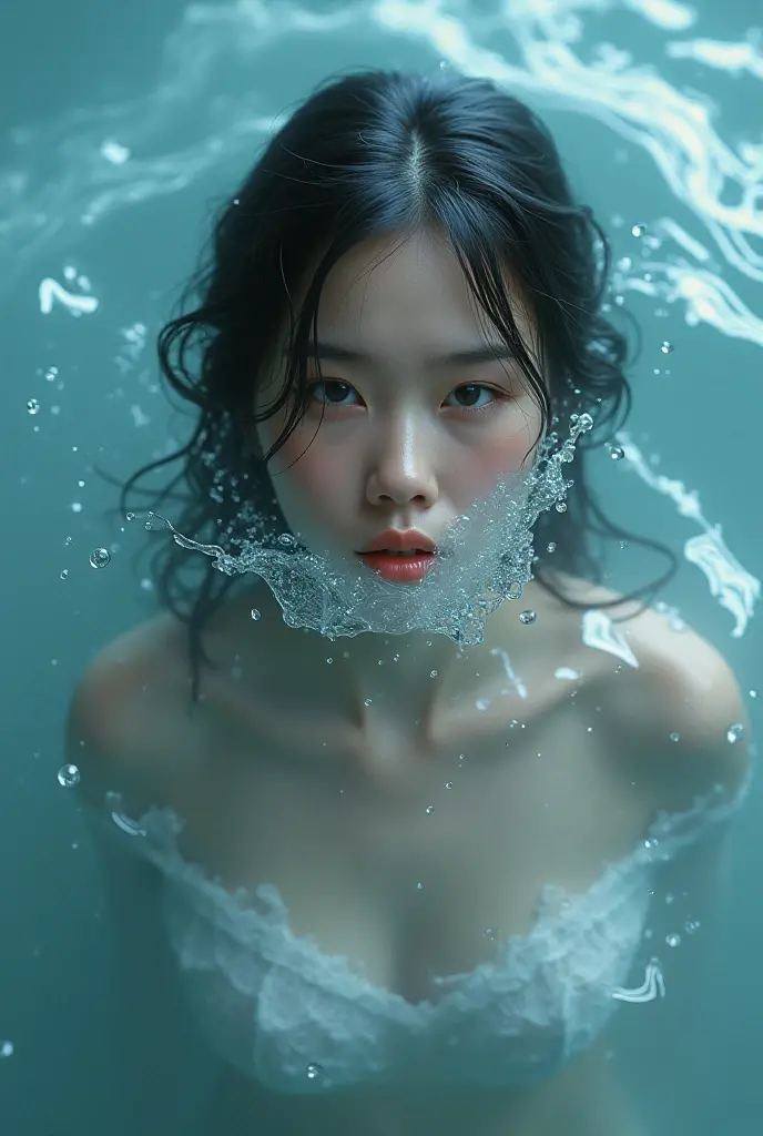 Highest quality, masterpiece, Surreal Photography, Fantasy、sf, Japan Sexy Idol, 半透明な水色のWoman Entrapped by Slime性、Struggling in agony、Woman Entrapped by Slime