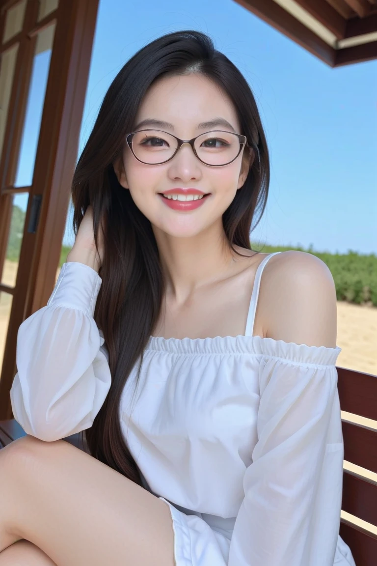 Highest quality、masterpiece、High sensitivity、High resolution、Detailed Description、Slender women、Slim Body、Glasses、smile、Casual clothes、Pick up the dropped apple、