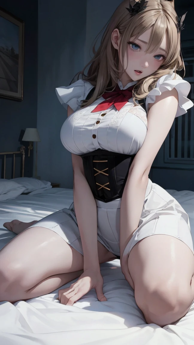 (8k, RAW photo, best quality, masterpiece, soft cinematic lighting, soft color:1.4),(POV,from Directly above:1.5),( POV,looking up at viewer:1.5),(eyes focus,Close-up beautiful eyes:1.5), (realistic:1.2), (indoor background), (solo, woman,19years old,super beautiful face,super detaild beautiful eyes :1.5), {sailor uniform,(show off nipplelow-cut miniskirt,sheer :1.3}, (embarrassed,red Cheeks:1.25),long hair, {{slicked back hair}}, white blonde color hair, clean skin, (smaller butt:0.5),(cd nipple:0.8),(saguge long wide heavy breasts,puffy areola:1der boob), (thurvy:1.3),(very ski1.5),(sexy pose,open legs:1.7),(open mouth:1.2),(ding Waist POV girl on top Position:1.6),