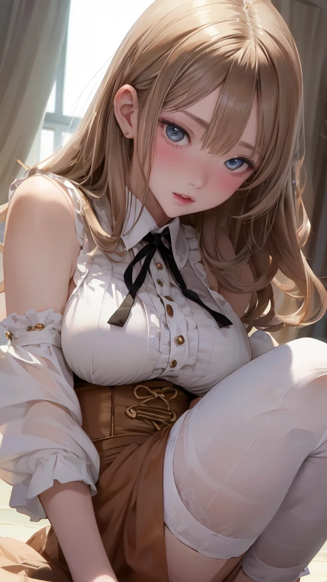 ((highest quality、High resolution、Highly detailed CG Unity 8K wallpaper))、detailed face、perfect body、unparalleled beauty、beautiful breasts、I spread my legs wide open and seduce you、Love juice dripping from the vagina、((She lifts up her skirt and shows no panties、sexy expression))