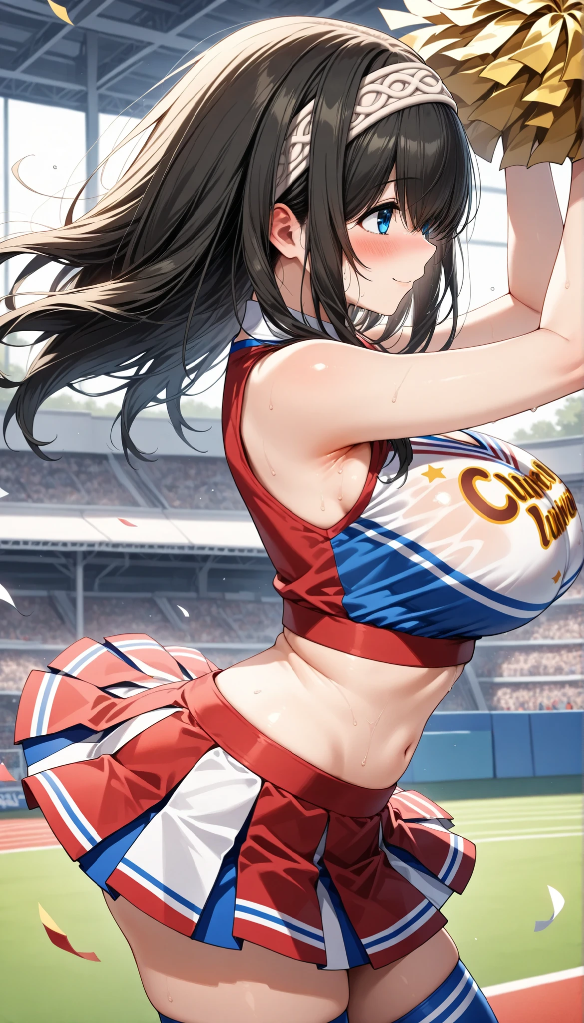 Cheerleader、Nipple Pochi、Bun Hair、brown hair、Big Breasts、